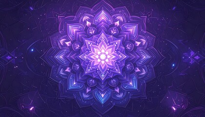 Abstract Purple Mandala With Glowing Center and Sparkles.