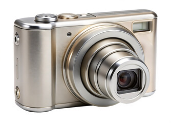 Compact Digital Camera with Extended Lens and Metallic Finish compact camera point and shoot isolated on a transparent background