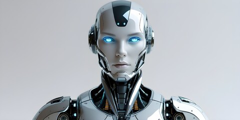 Futuristic Robot Head 3D Render with Clean Black Background