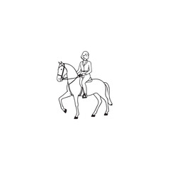 Black and white line art of a beautiful woman with perfect body riding horse elegant minimalist illustration