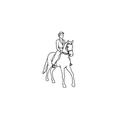 Black and white line art of a beautiful woman with perfect body riding horse elegant minimalist illustration