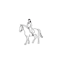 Black and white line art of a beautiful woman with perfect body riding horse elegant minimalist illustration