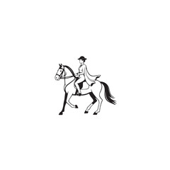 Black and white line art of a beautiful woman with perfect body riding horse elegant minimalist illustration