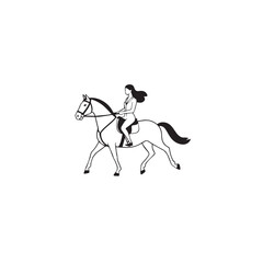 Black and white line art of a beautiful woman with perfect body riding horse elegant minimalist illustration