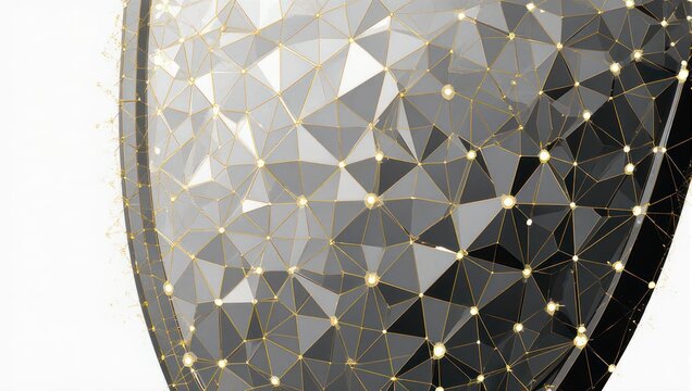 Stunning abstract geometric network with glowing nodes and golden lines, representing global connectivity and digital innovation