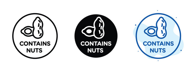 Set of pixel perfect colored Contains nuts icon.eps , 1 Silhouette, 1 Unexpanded, Contains nuts icon indicating presence of nut allergens.