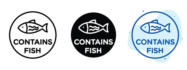 Set of pixel perfect colored Contains fish icon.eps , 1 Silhouette, 1 Unexpanded, Contains fish icon showing fish allergen in product.
