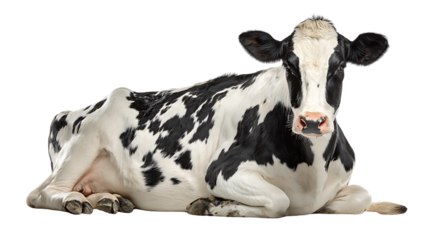 Holstein cow lying down isolated on transparent background