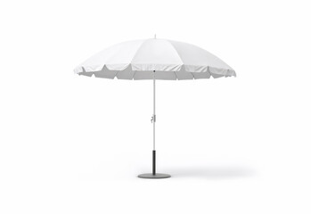 Blank white opened beach umbrella mockup stand, ai generated