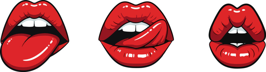 Obraz premium Red Lips, Tongue Out A Collection of Sensual Lip Illustrations