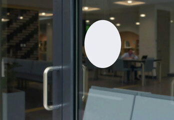 Blank transparent glass door with white sticker mockup, ai generated