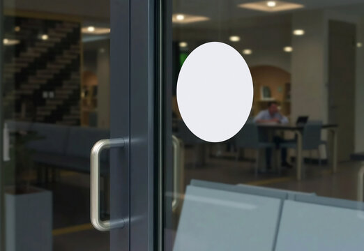 Blank transparent glass door with white sticker mockup, ai generated