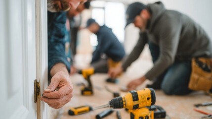 Several skilled construction workers united their efforts and expertise to successfully finish a challenging home renovation project, showcasing the power of teamwork and dedication in transforming a