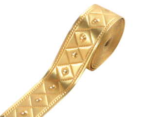 Gold Quilted Ribbon with Raised Dots isolated on a transparent background fabric