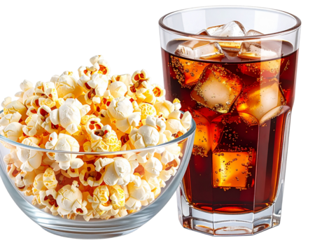 A high-resolution, realistic image of freshly popped popcorn in a clear glass bowl, p