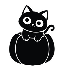 Cute black cat in a pumpkin isolated on white background is ready for halloween and trick or treat