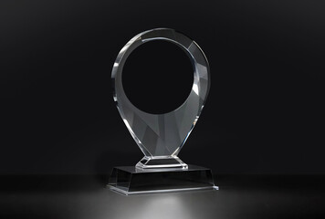 Blank ring glass award mockup on dark background, ai generated