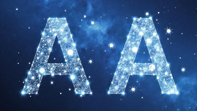 Stunning digital art features two glowing 'A' letters formed by interconnected lines and bright orbs against a deep blue starry cosmos
