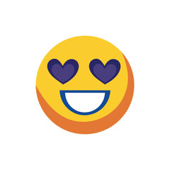 Emoji in love isolated on white background yellow face with heart eyes and a big smile expressing love and affection