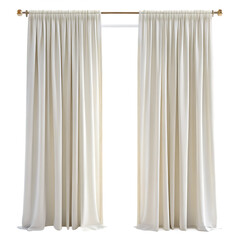 Cream Colored Draped Curtains on a Curtain Rod drapery fabric isolated on a transparent background