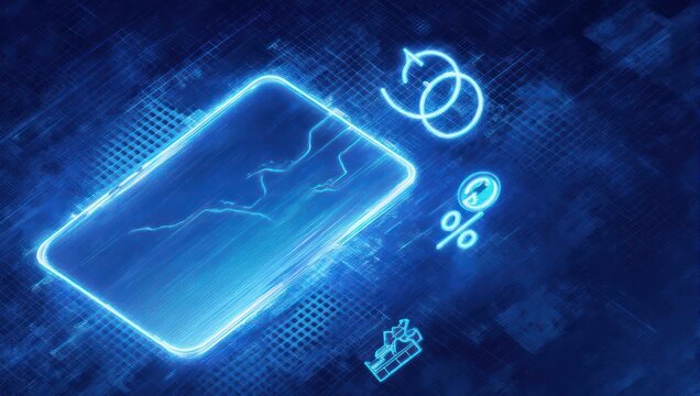 Futuristic digital interface with glowing neon icons representing finance, growth, and technology, perfect for business innovation concepts.