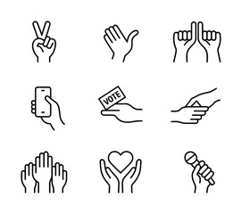 Fototapeta premium Hand Gesture and Voting Icons – Democracy, Expression, Participation