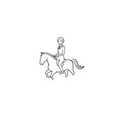 Black and white line art of a beautiful woman with perfect body riding horse elegant minimalist illustration