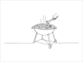 Barbecue grill vector illustration featuring food and cooking utensils design