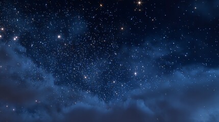 A dark blue night sky with a band of white clouds, stars, and a milky way