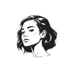 Black and white close up illustration of a beautiful woman face minimalist elegant line art drawing