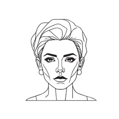 Black and white close up illustration of a beautiful woman face minimalist elegant line art drawing