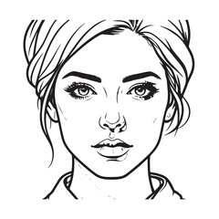 Black and white close up illustration of a beautiful woman face minimalist elegant line art drawing