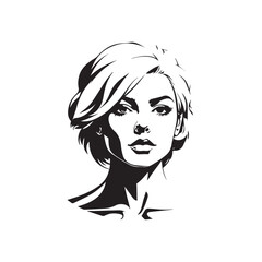 Black and white close up illustration of a beautiful woman face minimalist elegant line art drawing