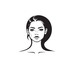 Black and white close up illustration of a beautiful woman face minimalist elegant line art drawing