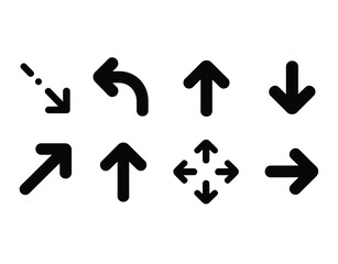 Direction and Navigation Arrow Line Icons – Up, Down, Left, Right, Rotate, and Movement Symbols