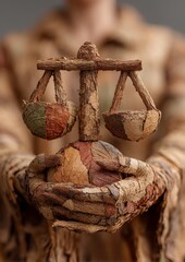 Ethical Governance Principles in Business Represented by Hands Holding Balance Scale