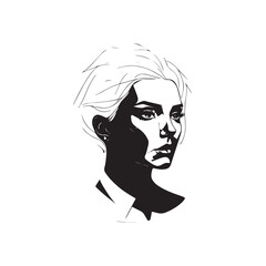 Black and white close up illustration of a beautiful woman face minimalist elegant line art drawing