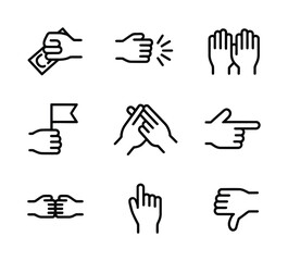Hand Gesture Line Icons Set for Communication, Expression, and Agreement