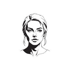Black and white close up illustration of a beautiful woman face minimalist elegant line art drawing