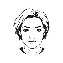 Black and white close up illustration of a beautiful woman face minimalist elegant line art drawing