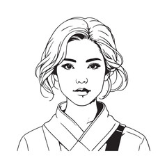 Black and white close up illustration of a beautiful woman face minimalist elegant line art drawing