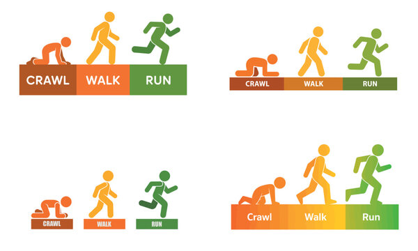 Crawl walk run growth and progress development stages illustration 
