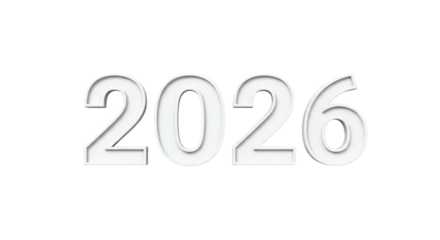 White year numbers two thousand twenty six with shadow effect on a plain black background image view on transparent background