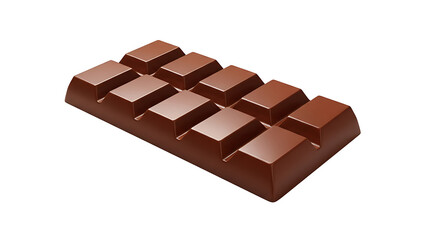 A close up view of a chocolate bar with distinct segments against a black background in studio lighting on transparent background
