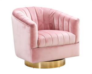 Pink velvet swivel chair with gold base isolated on a transparent background pink chair 3