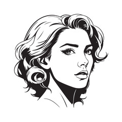 Black and white close up illustration of a beautiful woman face minimalist elegant line art drawing