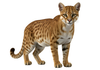 Obraz premium A detailed image of a captivating wild cat, showcasing its rich brown and tan fur pattern against a stark black background.
