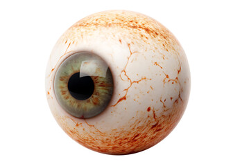 Realistic human eyeball with green iris and veins isolated on a transparent background