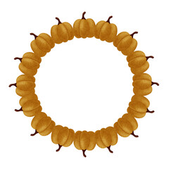 Autumn wreath frame made of orange pumpkins, thanksgiving decoration