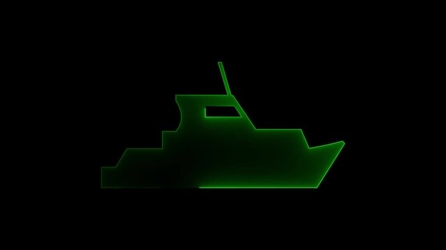 Glowing neon line Toy boat icon isolated on black background. Minimalist sailing adventure symbol. Sail boat marine cruise travel. ail boat and wave motion graphic video template . 4K video!